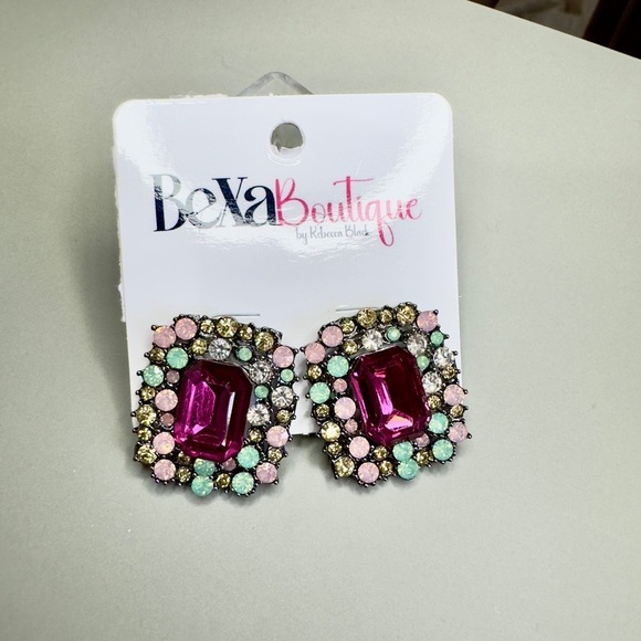 Vintage Pink and Green Stone Earrings with Antique Setting - Picture 3 of 3